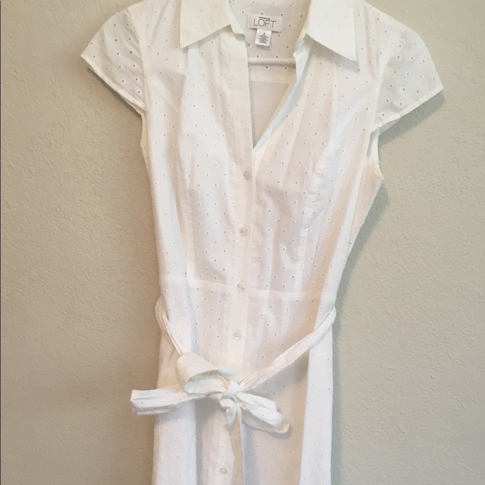 LOFT cotton, shortsleeve, button-down dress, black
